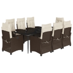 Set da Pranzo da Giardino 9pz con Cuscini Marrone in Polyrattan
