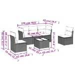 Set Divano da Giardino 6 pz con Cuscini Nero in Polyrattan