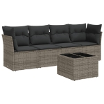 Set Divano da Giardino 5 pz con Cuscini Grigio in Polyrattan