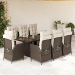 Set da Pranzo da Giardino 9pz con Cuscini Marrone in Polyrattan