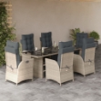 Set da Pranzo da Giardino 7 pz Cuscini Polyrattan Grigio Chiaro
