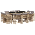 Set Pranzo da Giardino 11 pz con Cuscini Beige Misto Polyrattan