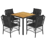 Set da Pranzo da Giardino 5 pz Nero con Cuscini in Polyrattan