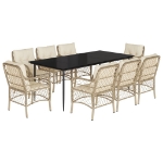Set da Pranzo da Giardino 9 pz con Cuscini Beige in Polyrattan