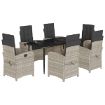 Set da Pranzo da Giardino 7 pz Cuscini Polyrattan Grigio Chiaro