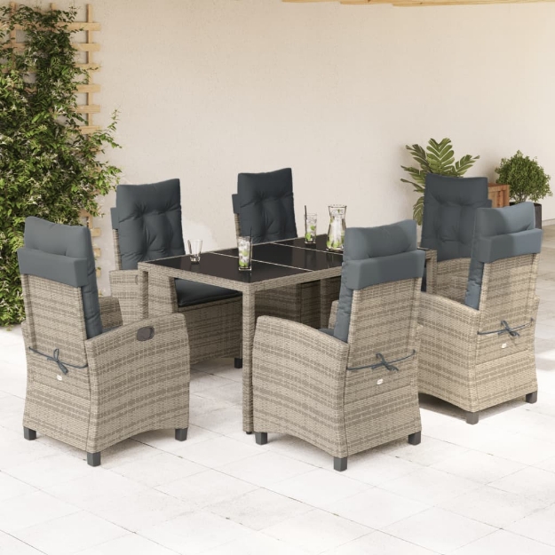 Set da Pranzo da Giardino 7 pz con Cuscini in Polyrattan Grigio
