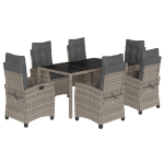 Set da Pranzo da Giardino 7 pz con Cuscini in Polyrattan Grigio
