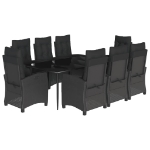 Set da Pranzo da Giardino 9 pz con Cuscini Nero in Polyrattan