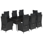Set da Pranzo da Giardino 9 pz con Cuscini Nero in Polyrattan