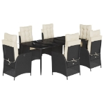 Set da Pranzo da Giardino 7 pz Nero con Cuscini in Polyrattan