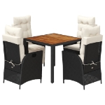 Set da Pranzo da Giardino 5 pz Nero con Cuscini in Polyrattan