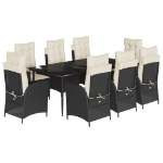 Set da Pranzo da Giardino 9 pz con Cuscini Nero in Polyrattan
