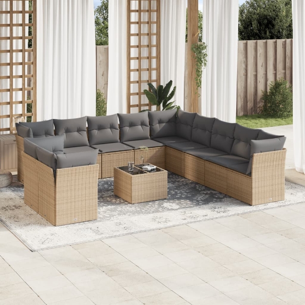 Set Divani da Giardino 12 pz con Cuscini Beige in Polyrattan