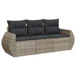 Set Divano da Giardino 3pz con Cuscini Grigio Chiaro Polyrattan