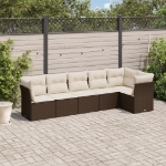 Set Divano da Giardino 6 pz con Cuscini Marrone in Polyrattan