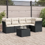 Set Divano da Giardino 6 pz con Cuscini Nero in Polyrattan