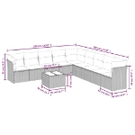 Set Divano da Giardino 10 pz con Cuscini Beige in Polyrattan