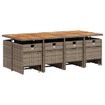 Set da Pranzo da Giardino 13pz con Cuscini Grigio in Polyrattan