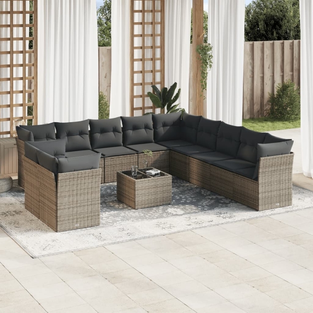 Set Divani da Giardino 12 pz con Cuscini Grigio in Polyrattan