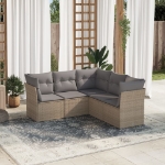 Set Divano da Giardino 5 pz con Cuscini Beige in Polyrattan