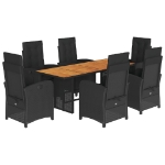 Set da Pranzo da Giardino 7 pz Nero con Cuscini in Polyrattan