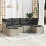 Set Divano da Giardino 6pz con Cuscini Grigio Chiaro Polyrattan
