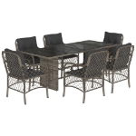 Set da Pranzo da Giardino 7 pz con Cuscini in Polyrattan Grigio