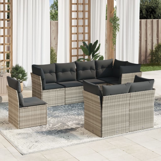 Set Divano da Giardino 8pz con Cuscini Grigio Chiaro Polyrattan