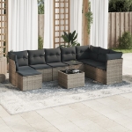 Set Divano da Giardino 9 pz con Cuscini Grigio in Polyrattan