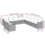 Set Divani da Giardino 11 pz con Cuscini in Polyrattan Grigio