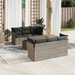 Set Divani da Giardino 7pz con Cuscini Grigio Chiaro Polyrattan