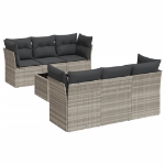 Set Divani da Giardino 7pz con Cuscini Grigio Chiaro Polyrattan