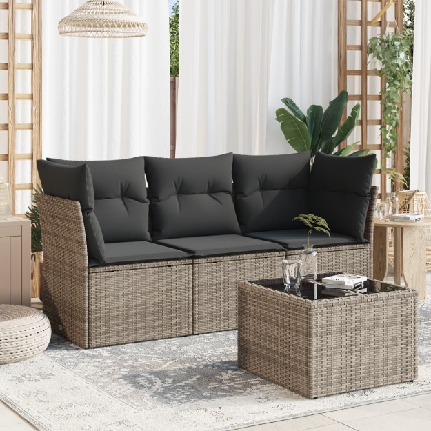 Set Divani da Giardino 4 pz con Cuscini in Polyrattan Grigio