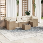 Set Divano da Giardino 8 pz con Cuscini Beige in Polyrattan
