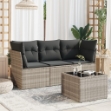 Set Divano da Giardino 4pz con Cuscini Grigio Chiaro Polyrattan