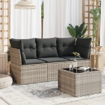 Set Divano da Giardino 4pz con Cuscini Grigio Chiaro Polyrattan