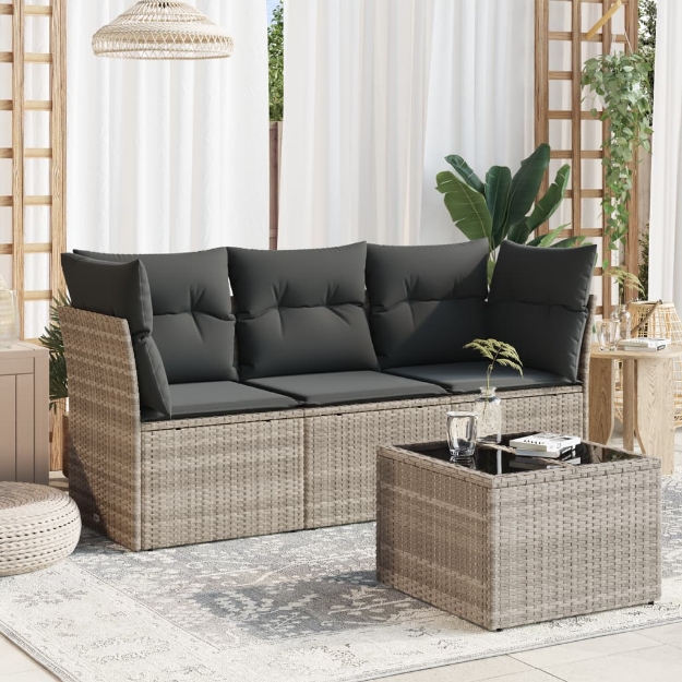 Set Divano da Giardino 4pz con Cuscini Grigio Chiaro Polyrattan