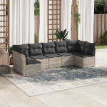 Set Divani da Giardino 7pz con Cuscini Grigio Chiaro Polyrattan