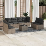 Set Divano da Giardino 9 pz con Cuscini Grigio in Polyrattan