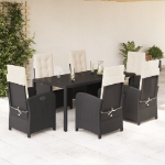 Set da Pranzo da Giardino 7 pz Nero con Cuscini in Polyrattan