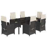 Set da Pranzo da Giardino 7 pz Nero con Cuscini in Polyrattan