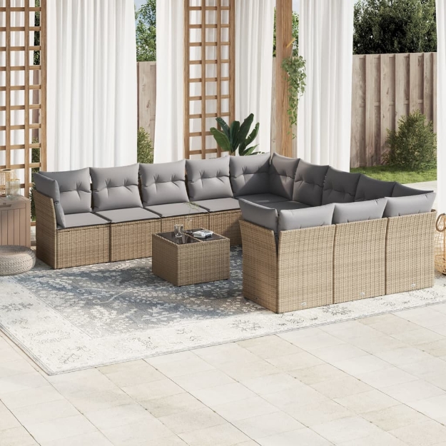 Set Divani da Giardino 12 pz con Cuscini Beige in Polyrattan