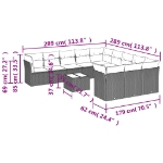 Set Divani da Giardino 12 pz con Cuscini Beige in Polyrattan