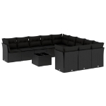 Set Divani da Giardino 12 pz con Cuscini Nero in Polyrattan