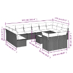 Set Divani da Giardino 13pz con Cuscini Nero in Polyrattan
