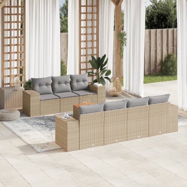Set Divano da Giardino 8 pz con Cuscini Beige in Polyrattan