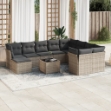 Set Divani da Giardino 11 pz con Cuscini in Polyrattan Grigio