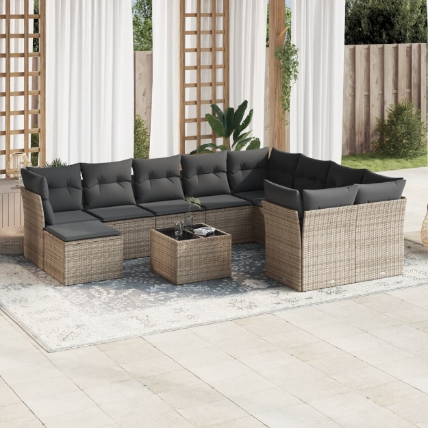 Set Divani da Giardino 11 pz con Cuscini in Polyrattan Grigio