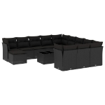 Set Divani da Giardino 13pz con Cuscini Nero in Polyrattan