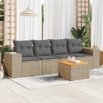 Set Divano da Giardino 5 pz con Cuscini Beige in Polyrattan